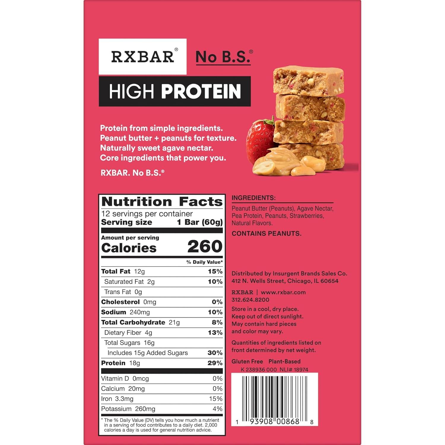 image:imageRXBAR High Protein Bars Gluten Free Protein Snacks Strawberry Peanut Butter 253oz Box 12 BarsStrawberry Peanut Butter