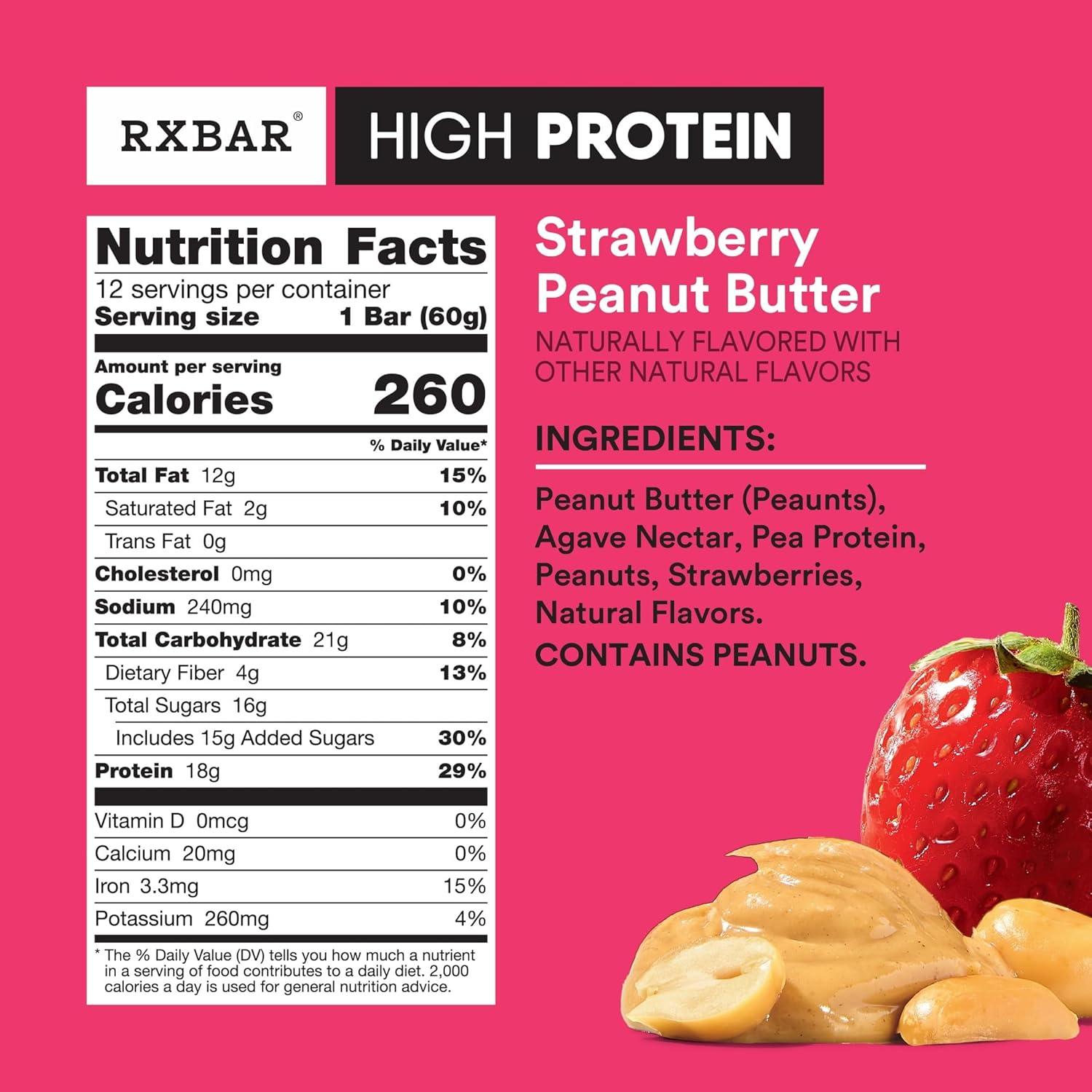image:imageRXBAR High Protein Bars Gluten Free Protein Snacks Strawberry Peanut Butter 253oz Box 12 BarsStrawberry Peanut Butter