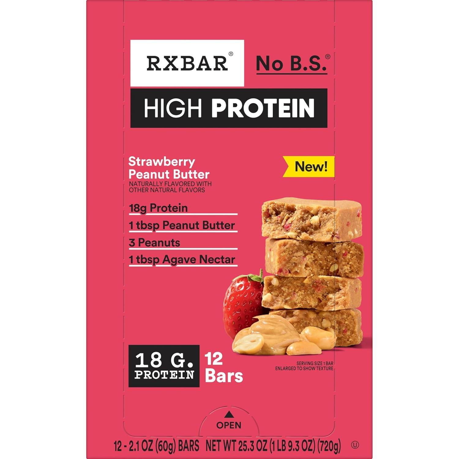 image:imageRXBAR High Protein Bars Gluten Free Protein Snacks Strawberry Peanut Butter 253oz Box 12 BarsStrawberry Peanut Butter