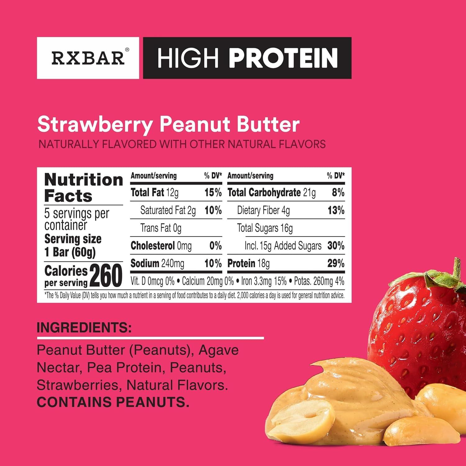 image:imageRXBAR High Protein Bars Gluten Free Protein Snacks Strawberry Peanut Butter 253oz Box 12 BarsVariety Pack