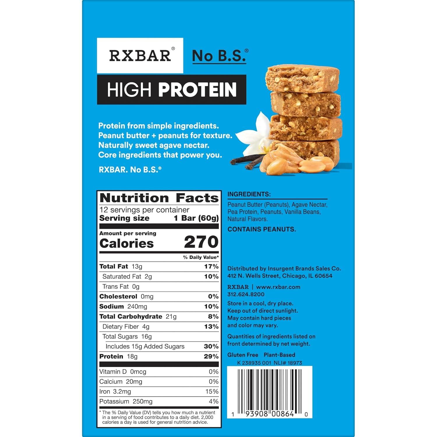 image:imageRXBAR High Protein Bars Gluten Free Protein Snacks Vanilla Peanut Butter 253oz Box 12 Bars12 Bars