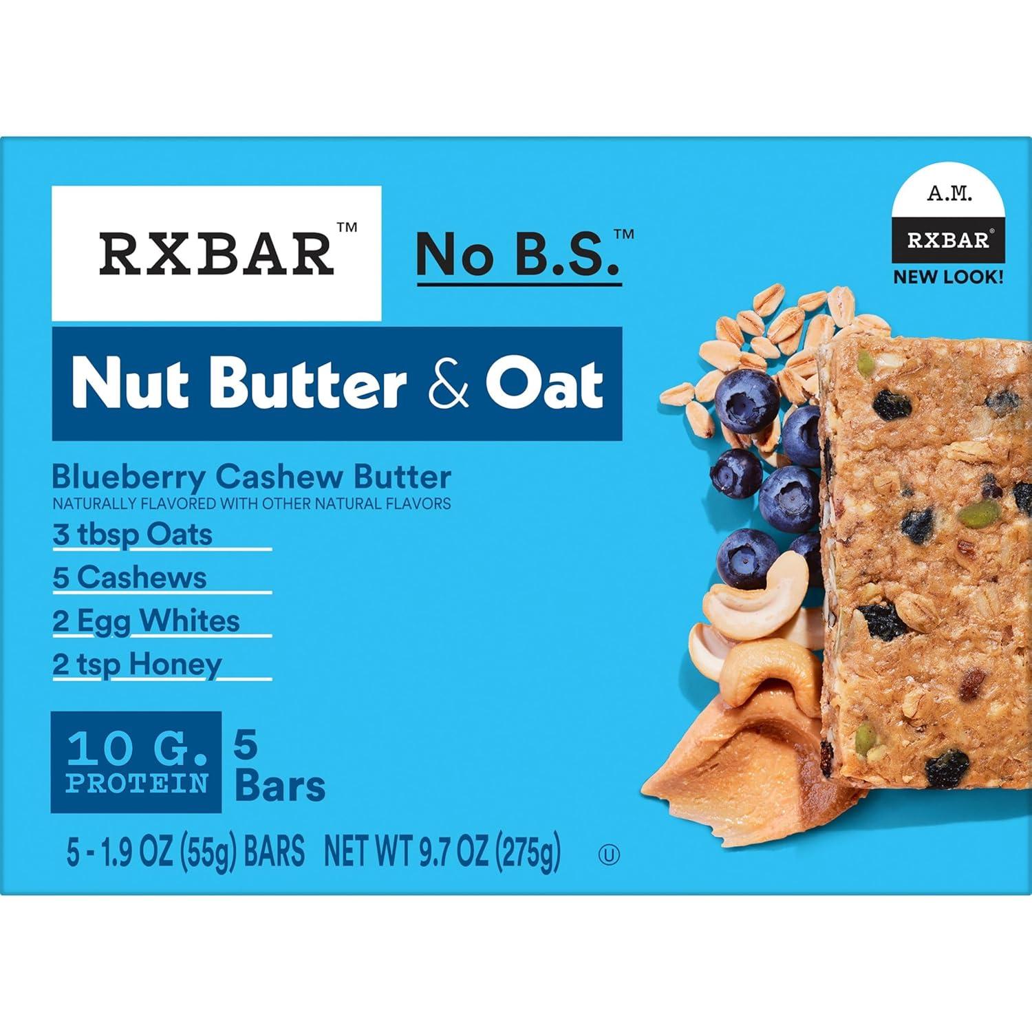 image:imageRXBAR Nut Butter And Oat Protein Bars Protein Snacks Snack Bars Blueberry Cashew Butter 97oz Box 5 Count97 OZ Pack of 2