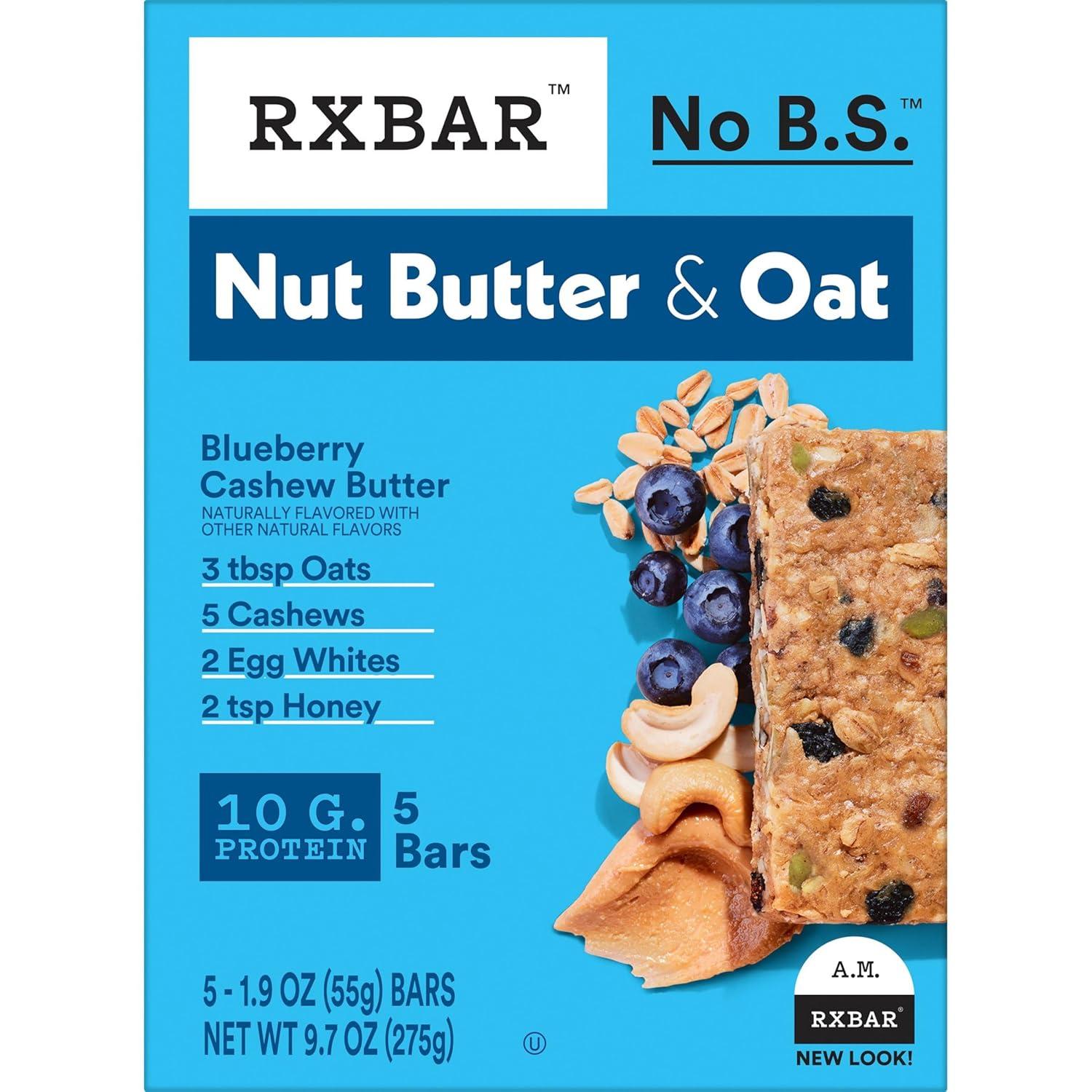 image:imageRXBAR Nut Butter And Oat Protein Bars Protein Snacks Snack Bars Blueberry Cashew Butter 97oz Box 5 Count97 OZ Pack of 2
