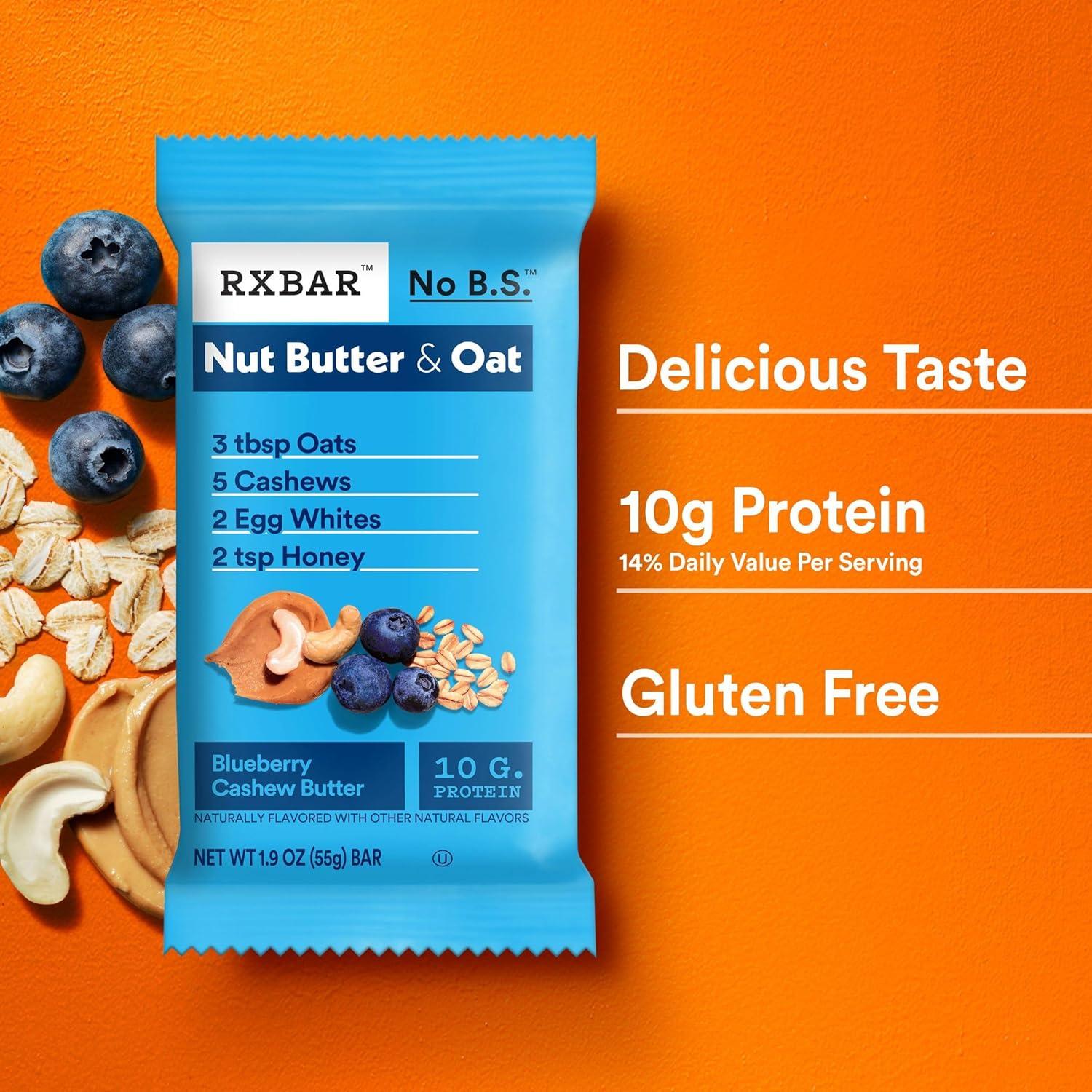 image:imageRXBAR Nut Butter And Oat Protein Bars Protein Snacks Snack Bars Blueberry Cashew Butter 97oz Box 5 Count97 OZ Pack of 2