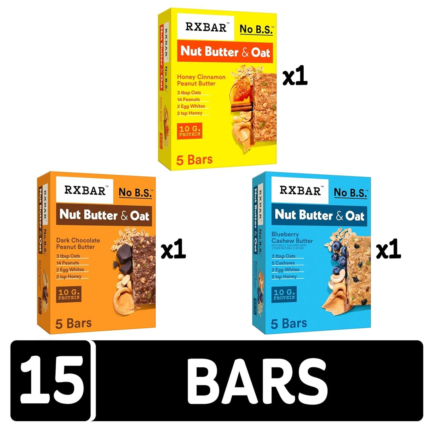image:imageRXBAR Nut Butter and Oat Protein Bars Protein Snack Snack Bars Variety Pack 3 Boxes 15 Bars