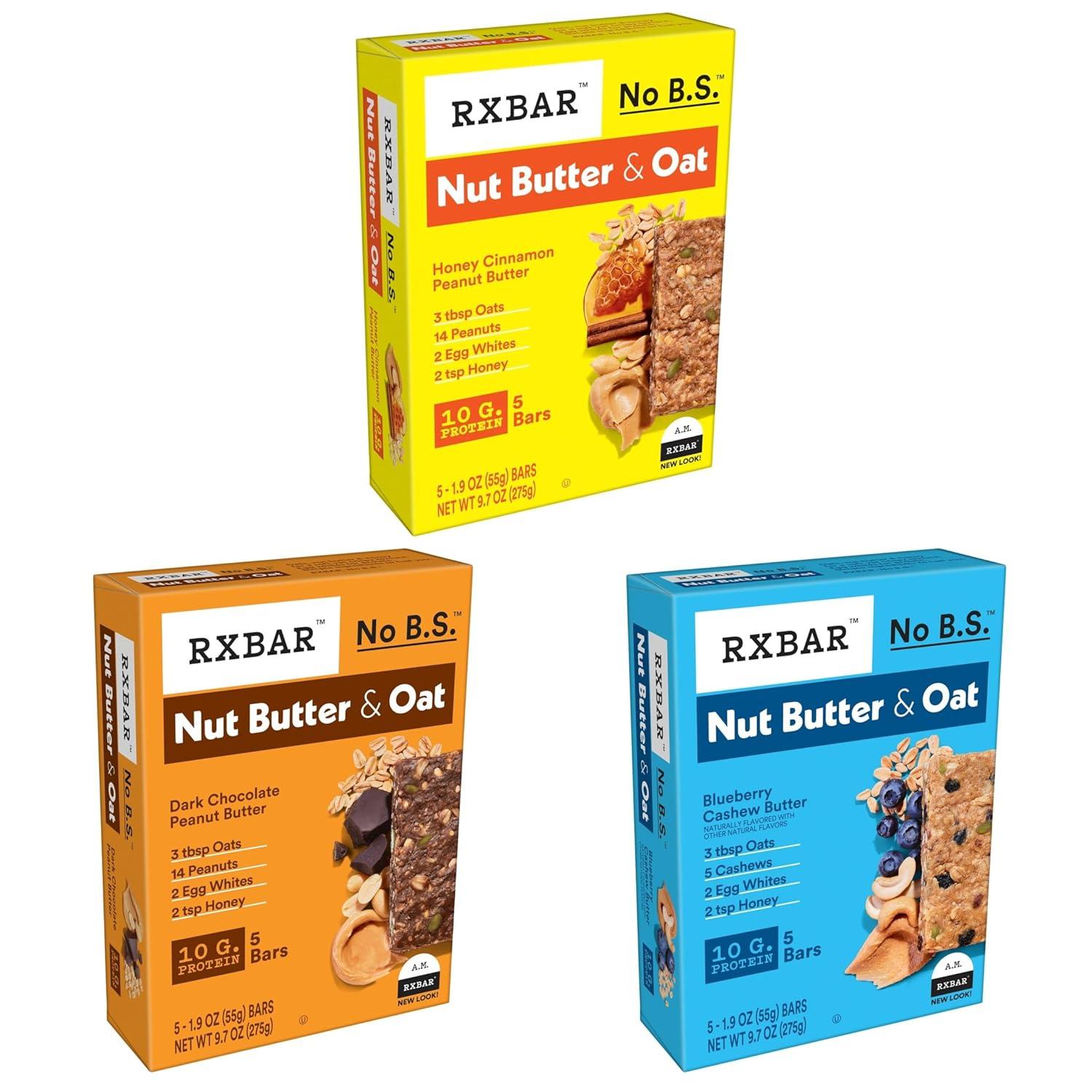 image:imageRXBAR Nut Butter and Oat Protein Bars Protein Snack Snack Bars Variety Pack 3 Boxes 15 Bars