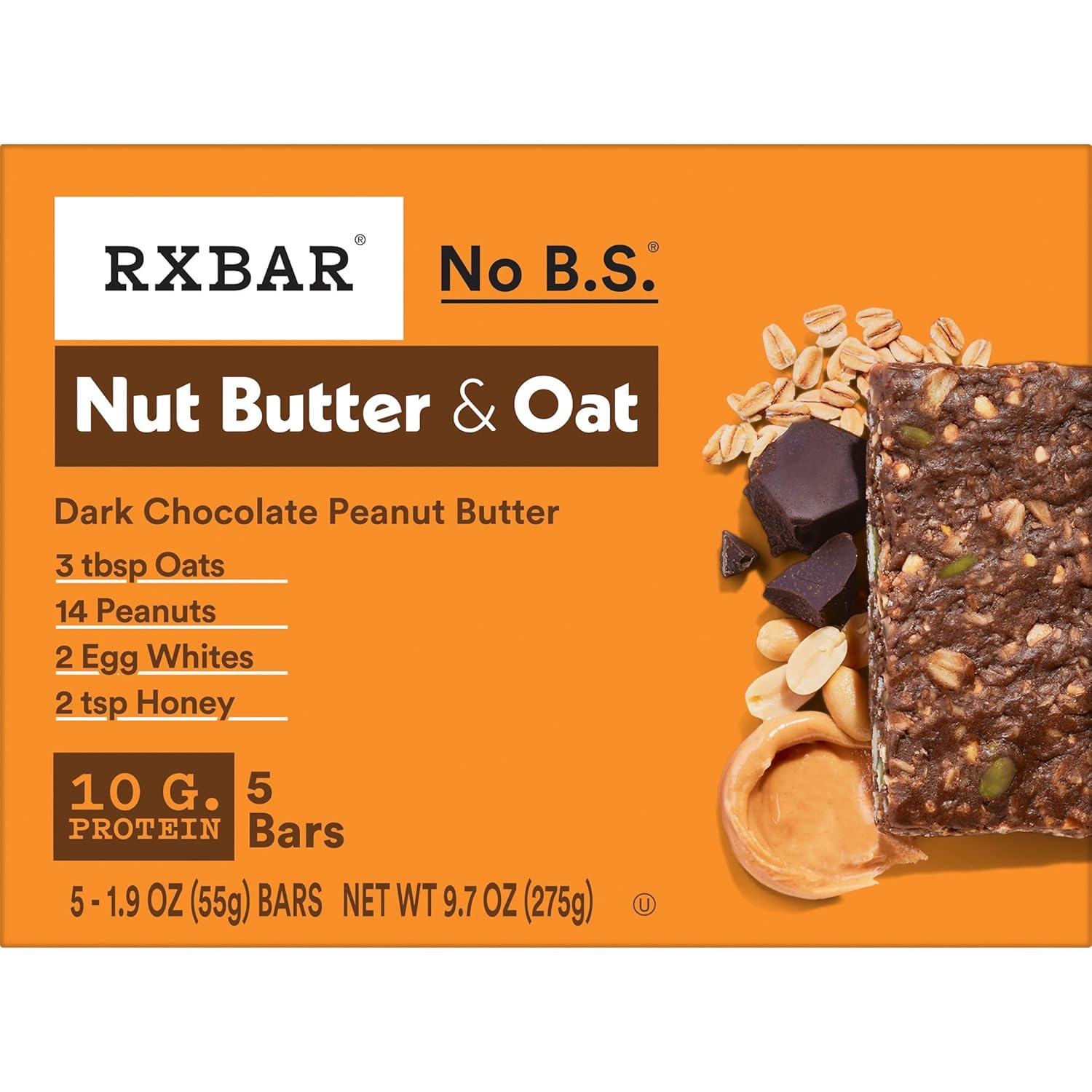 image:imageRXBAR Nut Butter and Oat Protein Bars Protein Snacks Dark Chocolate Peanut Butter 6 Boxes 30 Bars30 Count