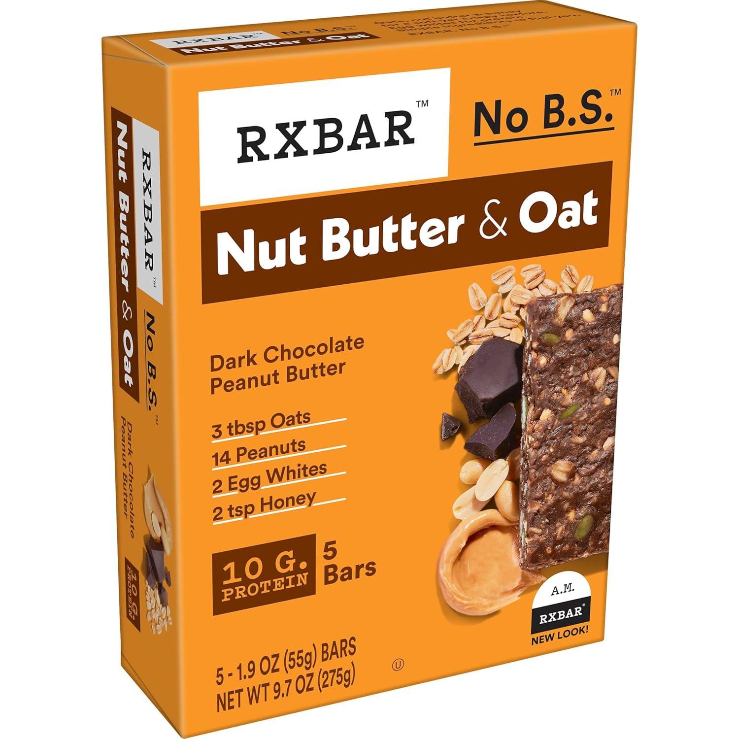 image:imageRXBAR Nut Butter and Oat Protein Bars Protein Snacks Dark Chocolate Peanut Butter 6 Boxes 30 Bars30 Count