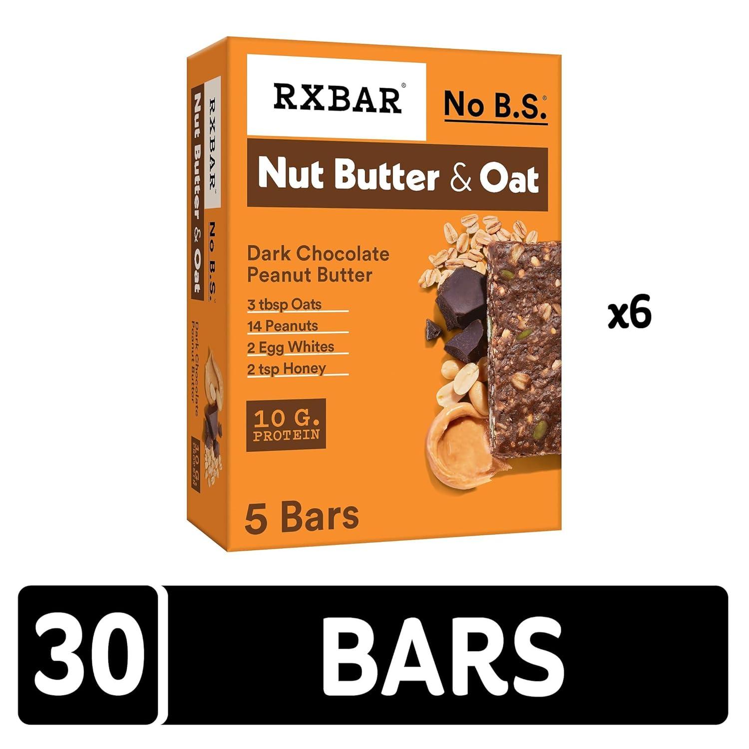 image:imageRXBAR Nut Butter and Oat Protein Bars Protein Snacks Dark Chocolate Peanut Butter 6 Boxes 30 Bars30 Count