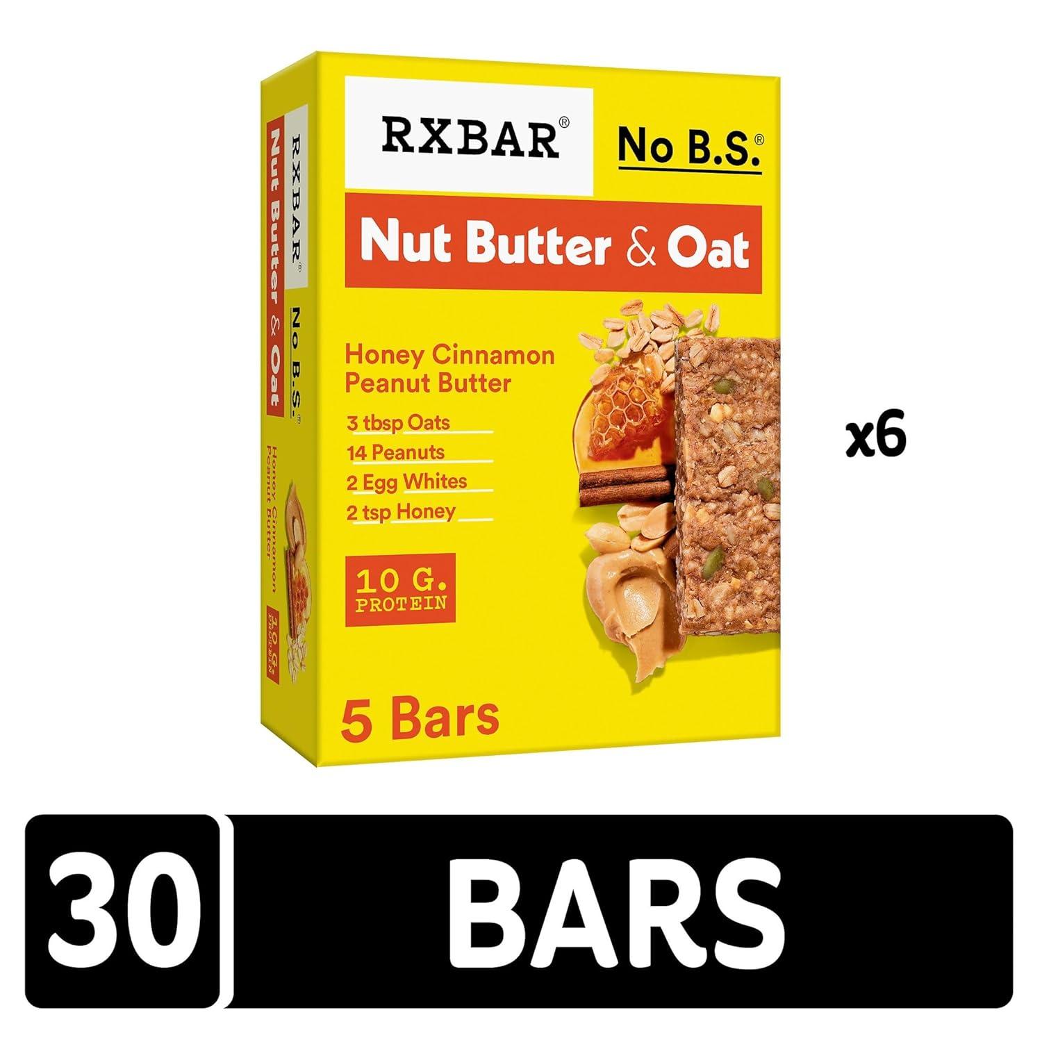image:imageRXBAR Nut Butter and Oat Protein Bars Protein Snacks Honey Cinnamon Peanut Butter 6 Boxes 30 Bars