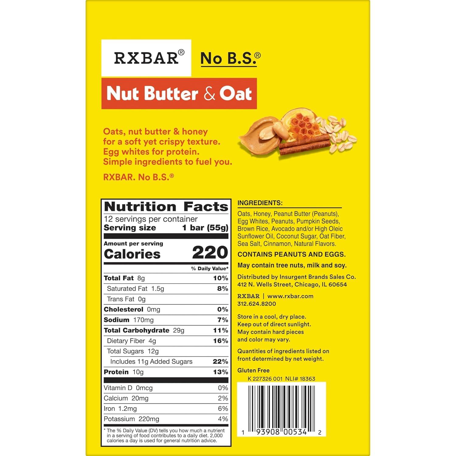 image:imageRXBAR Nut Butter and Oat Protein Bars Protein Snacks Snack Bars Honey Cinnamon Peanut Butter 232oz Box 12 Count