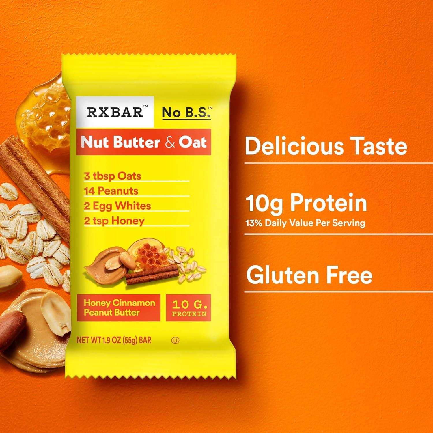 image:imageRXBAR Nut Butter and Oat Protein Bars Protein Snacks Snack Bars Honey Cinnamon Peanut Butter 232oz Box 12 Count