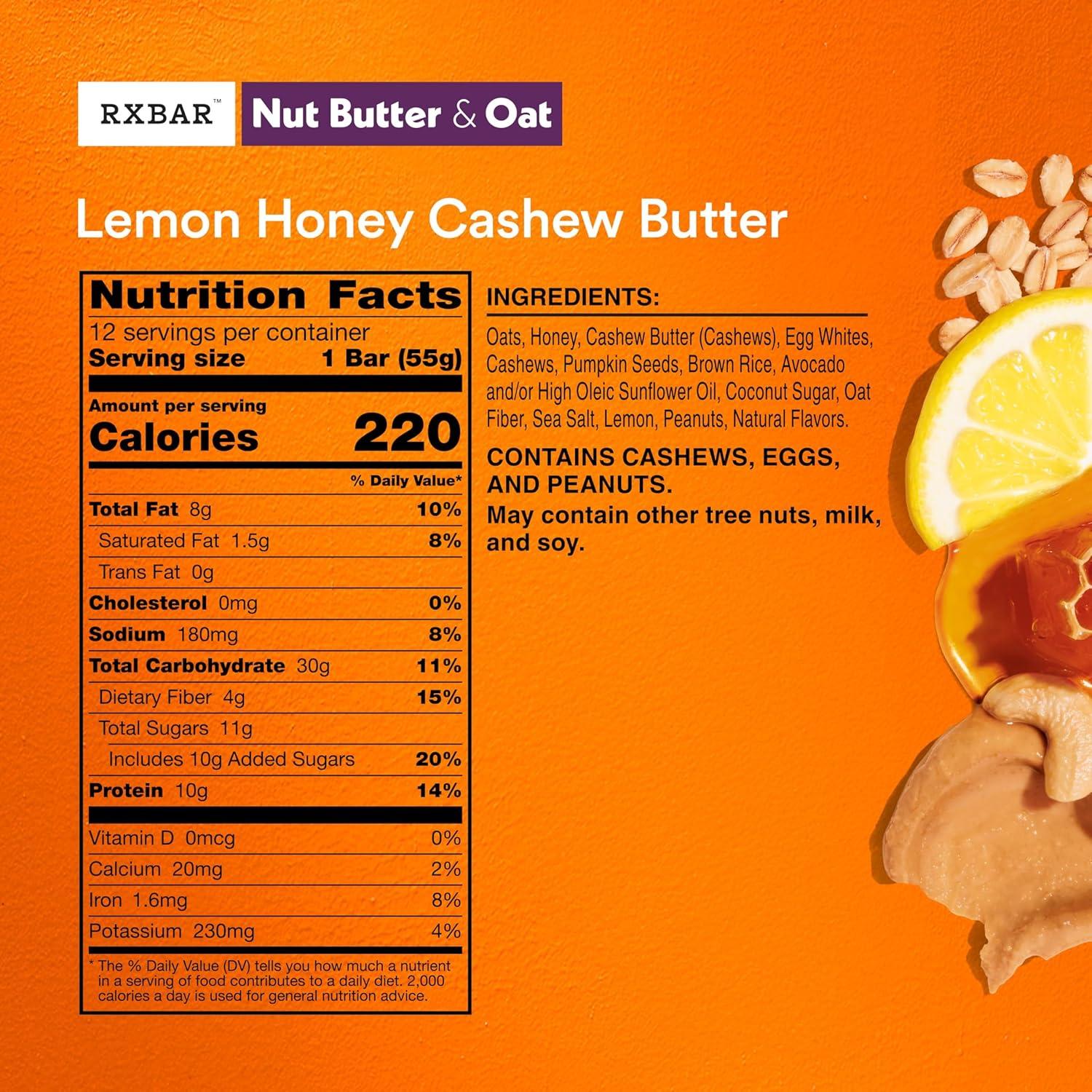 image:imageRXBAR Nut Butter and Oat Protein Bars Protein Snacks Snack Bars Lemon Honey Cashew Butter 232oz Box 12 Count30 Count