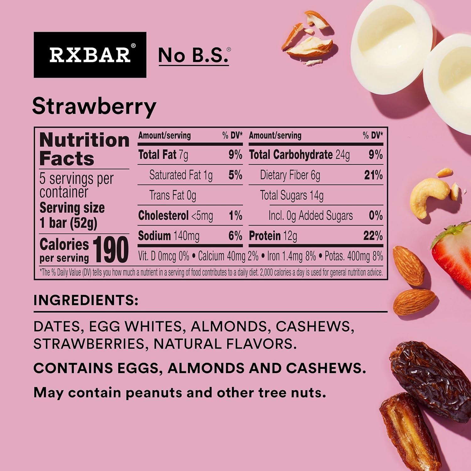 image:imageRXBAR Protein Bars 12g Protein Gluten Free Snacks Strawberry 22oz Box 12 Bars30 Count
