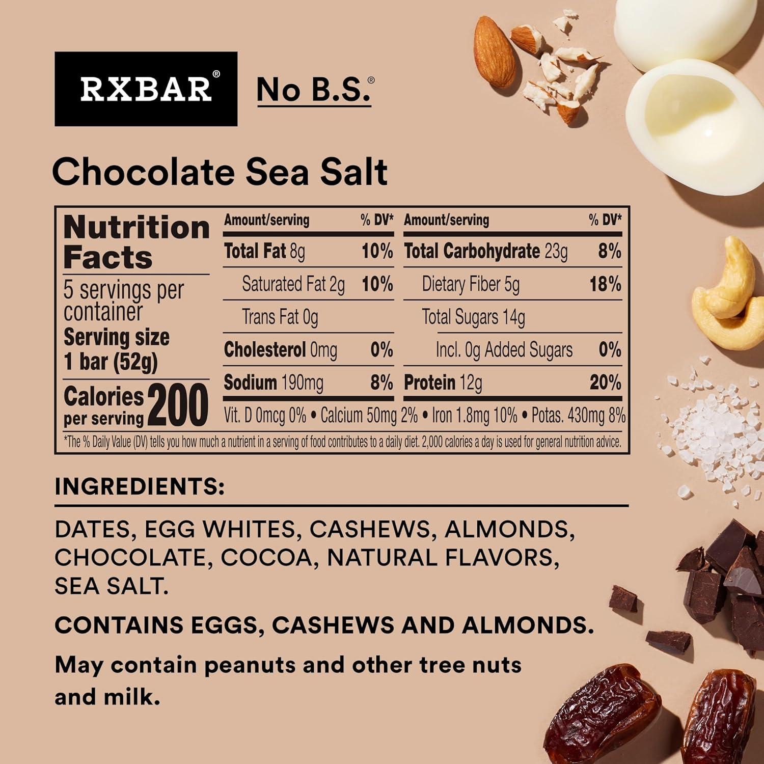 image:imageRXBAR Protein Bars Protein Snack Snack Bars Chocolate Sea Salt 91oz 5 Count5 Count Pack of 1