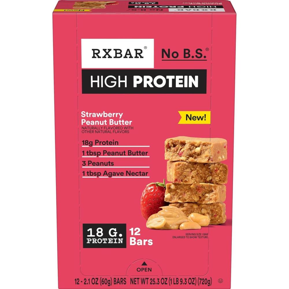 image:imageRXBAR High Protein Bars Gluten Free Protein Snacks Strawberry Peanut Butter 253oz Box 12 BarsStrawberry Peanut Butter