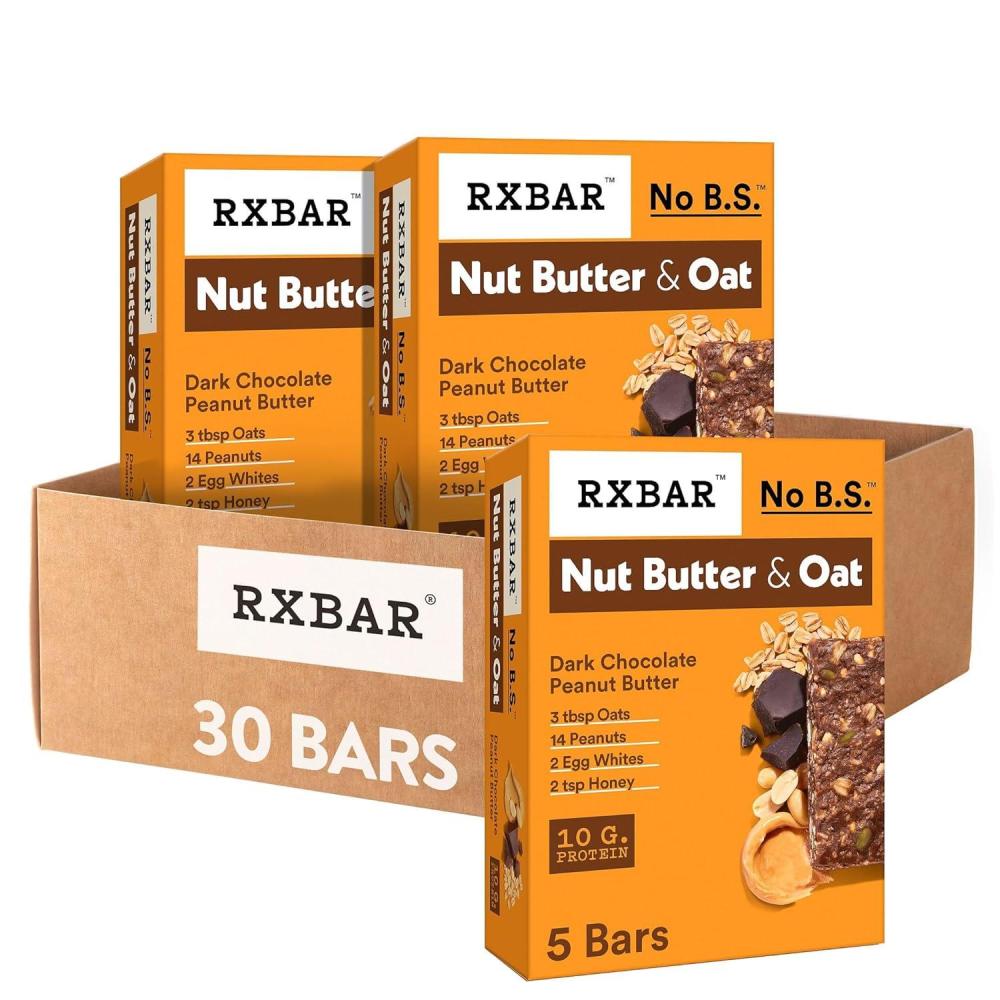 image:imageRXBAR Nut Butter and Oat Protein Bars Protein Snacks Dark Chocolate Peanut Butter 6 Boxes 30 Bars30 Count