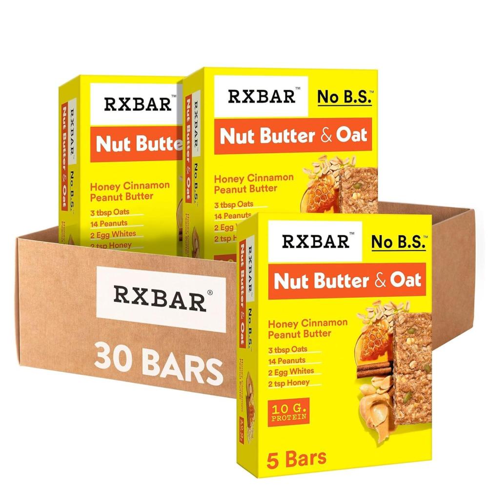 image:imageRXBAR Nut Butter and Oat Protein Bars Protein Snacks Honey Cinnamon Peanut Butter 6 Boxes 30 Bars