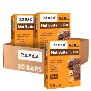 image:imageRXBAR Nut Butter and Oat Protein Bars Protein Snacks Dark Chocolate Peanut Butter 6 Boxes 30 Bars30 Count
